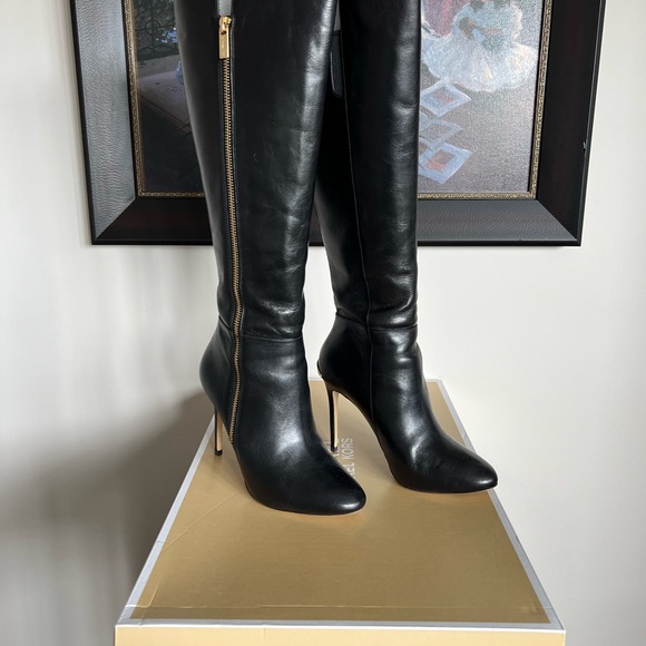 Michael Kors Stiletto Smooth Black Leather Women Boots - Picture 2 of 3